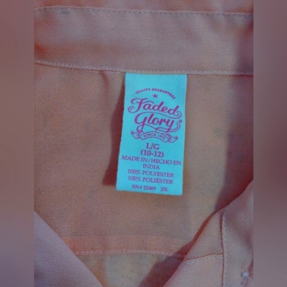 Faded Glory Semi-Sheer Button-down Blouse size L (10-12)       11-029 - Picture 2 of 5